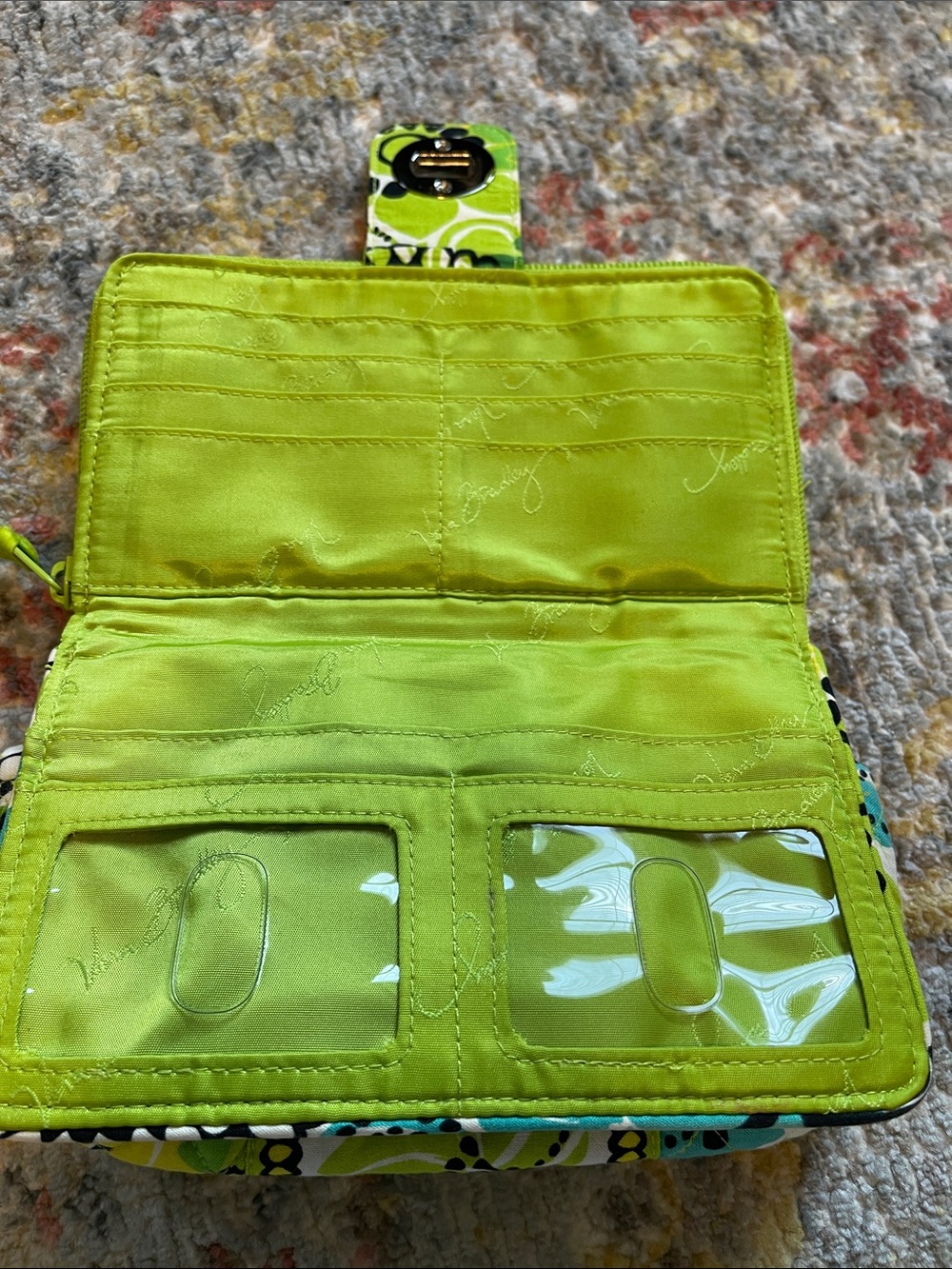 Vera Bradley Lime Green Teal Floral Quilted Wallet and Make up bag - Picture 2 of 4